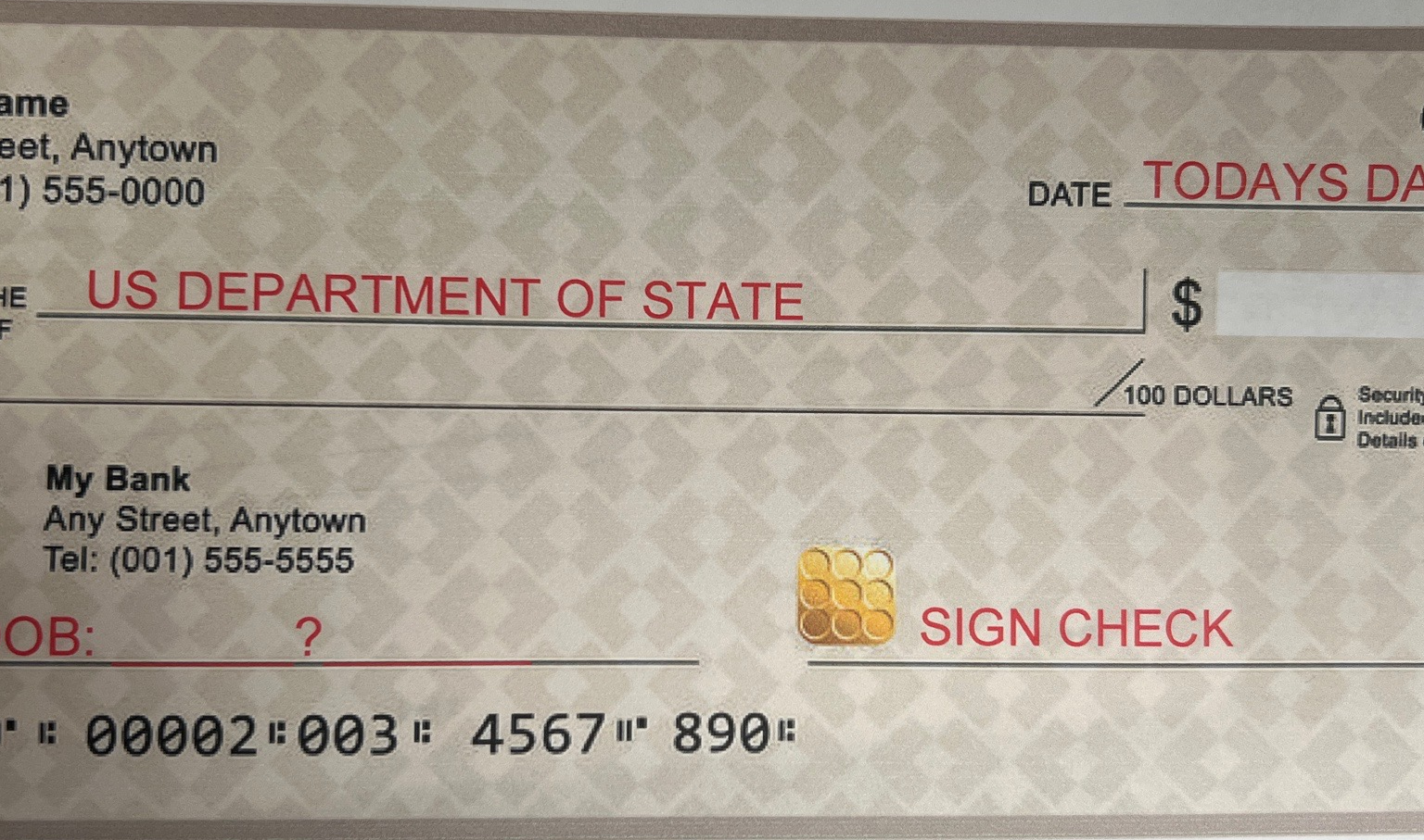 Check payable to the US Department of State